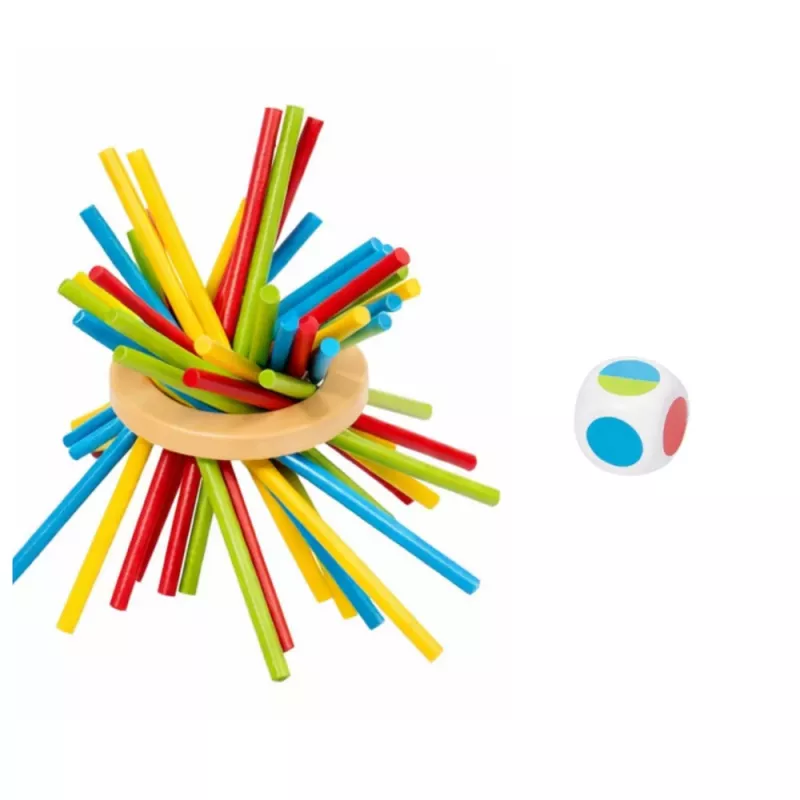 LEAN TOYS Juego de habilidad de madera Torre Palos Pelotas Dados 37 piezas