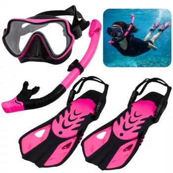 LEAN TOYS Set de esnórquel Aletas Gafas Esnórquel Negro y Rosa S/M
