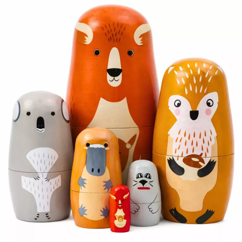 LEAN TOYS Set de muñecas matrioska de madera Puzzle Animales del bosque 6 uds.