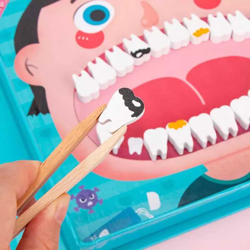 LEAN TOYS Set de pequeño dentista de madera Libro magnético Dientes Herramientas