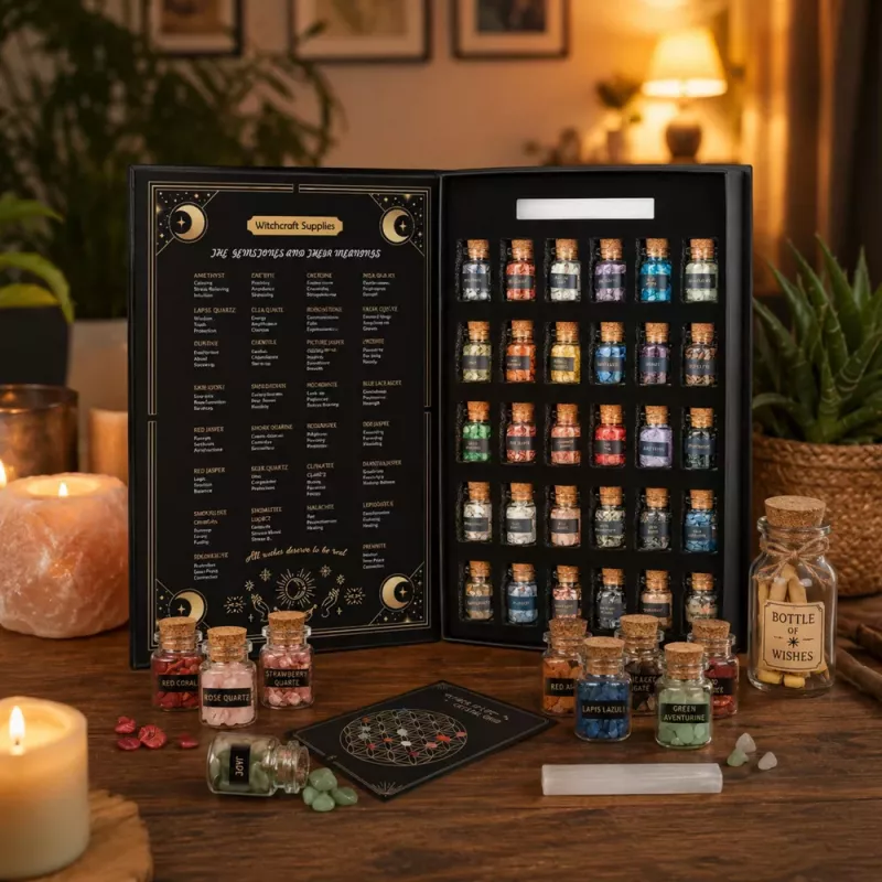 LEAN TOYS Set de cristales de minerales y piedras preciosas en frascos Libro 30 uds.
