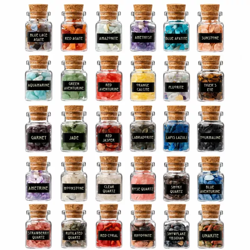 LEAN TOYS Set de cristales de minerales y piedras preciosas en frascos Libro 30 uds.