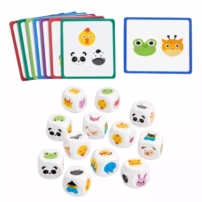 LEAN TOYS Juego educativo para niños Asociar animales Cubos de madera Tarjetas