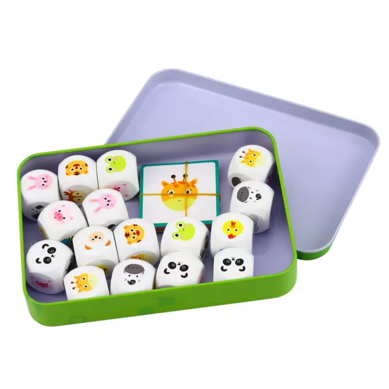 LEAN TOYS Juego educativo para niños Asociar animales Cubos de madera Tarjetas