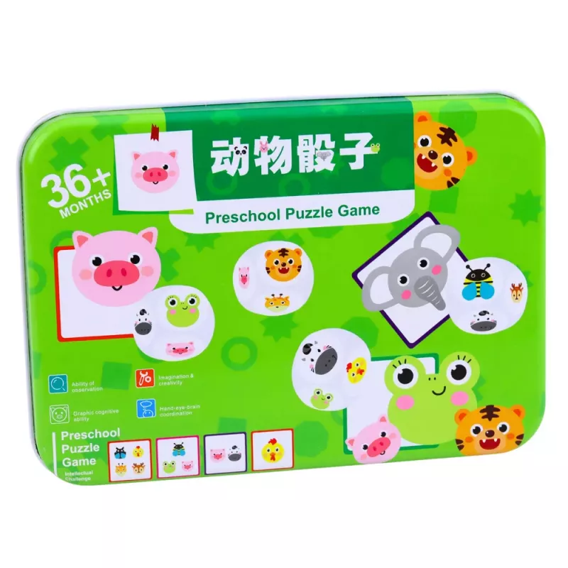 LEAN TOYS Juego educativo para niños Asociar animales Cubos de madera Tarjetas