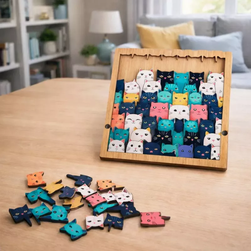 LEAN TOYS Puzzle de madera Gatitos Juego educativo Puzzle Marco Bolsa 62 piezas
