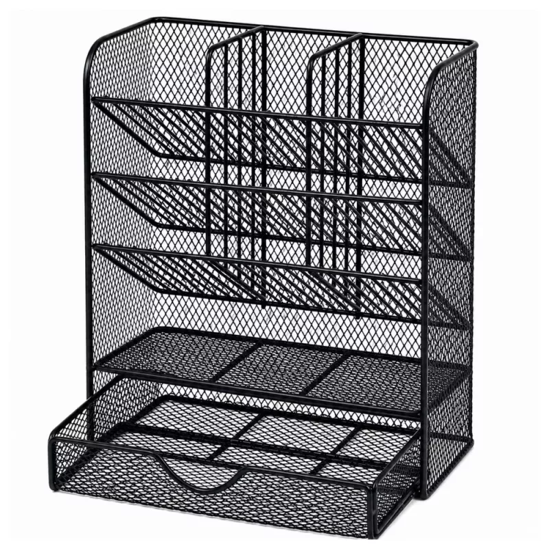 LEAN TOYS Organizador de escritorio de metal para bolígrafos y accesorios, negro