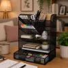 LEAN TOYS Organizador de escritorio de metal para bolígrafos y accesorios, negro