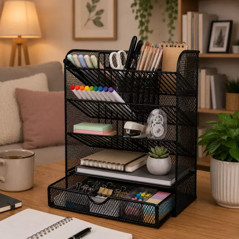 LEAN TOYS Organizador de escritorio de metal para bolígrafos y accesorios, negro