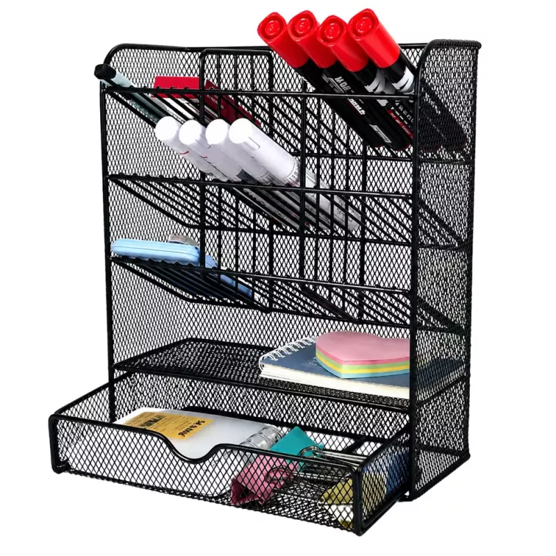 LEAN TOYS Organizador de escritorio de metal para bolígrafos y accesorios, negro