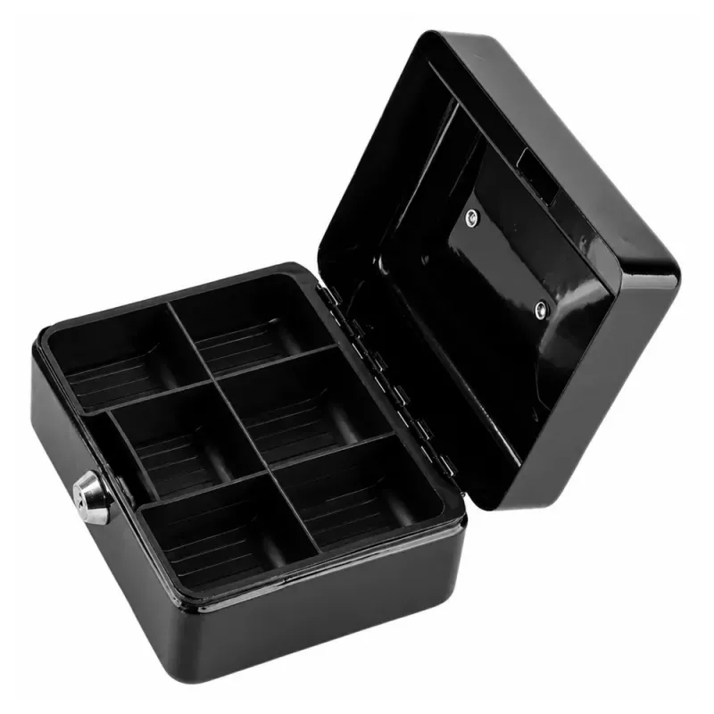 LEAN Caja de caudales pequeña de metal con cerradura de llave negra 13x10 cm