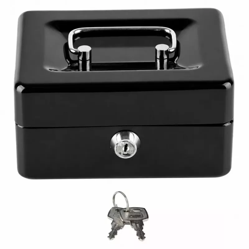 LEAN Caja de caudales pequeña de metal con cerradura de llave negra 13x10 cm