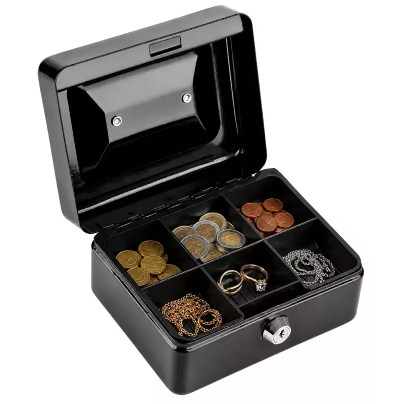 LEAN Caja de caudales pequeña de metal con cerradura de llave negra 13x10 cm