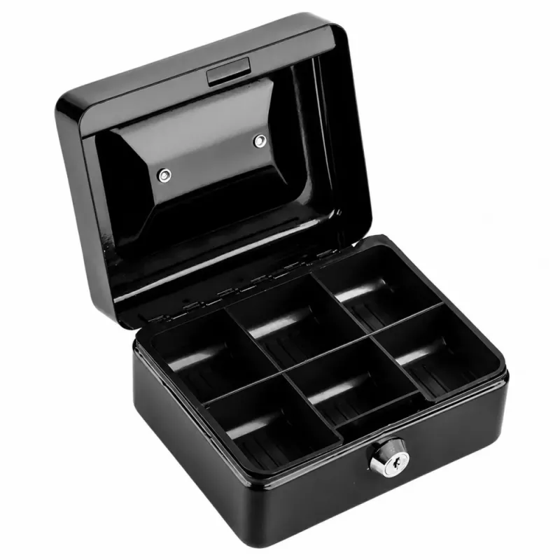 LEAN Caja de caudales pequeña de metal con cerradura de llave negra 13x10 cm