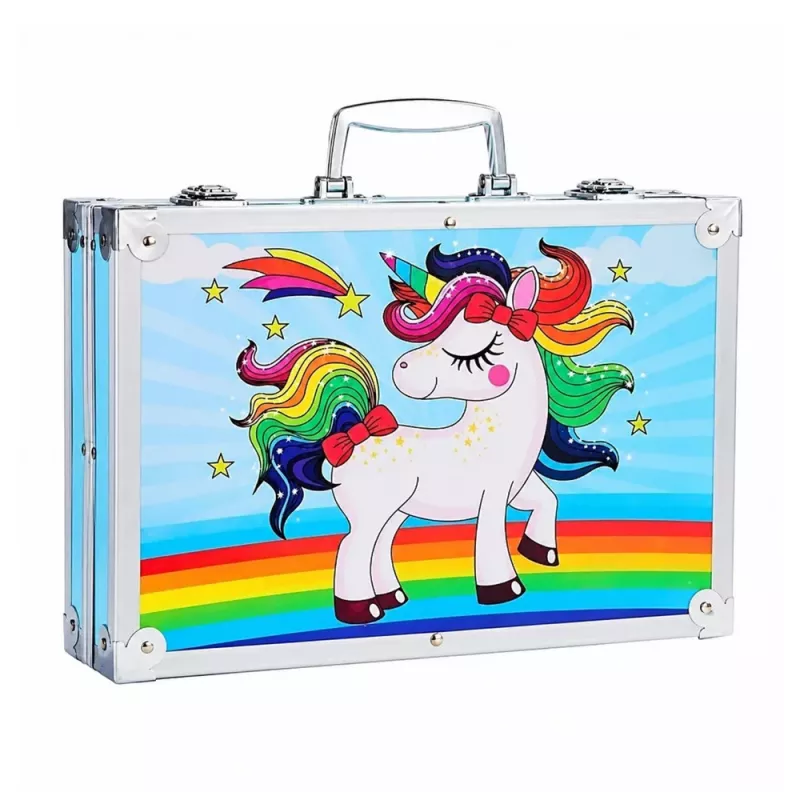 LEAN Set de manualidades para niños Unicornio Maletín azul 150 piezas