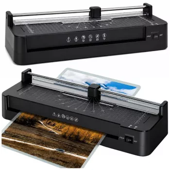 LEAN Plastificadora 3 en 1 con termosellado y cortadora para fotos y documentos A3, negra