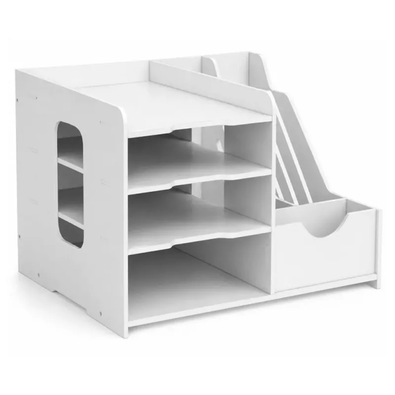 LEAN TOYS Organizador de escritorio de madera para carpetas documentos A4 blanco