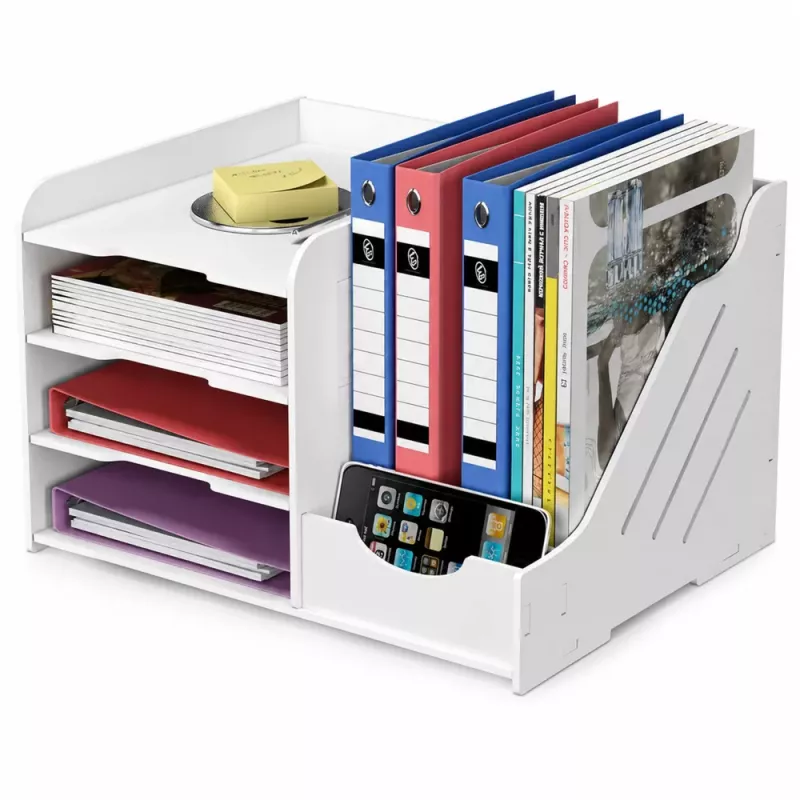LEAN TOYS Organizador de escritorio de madera para carpetas documentos A4 blanco