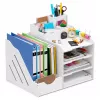 LEAN TOYS Organizador de escritorio de madera para carpetas documentos A4 blanco