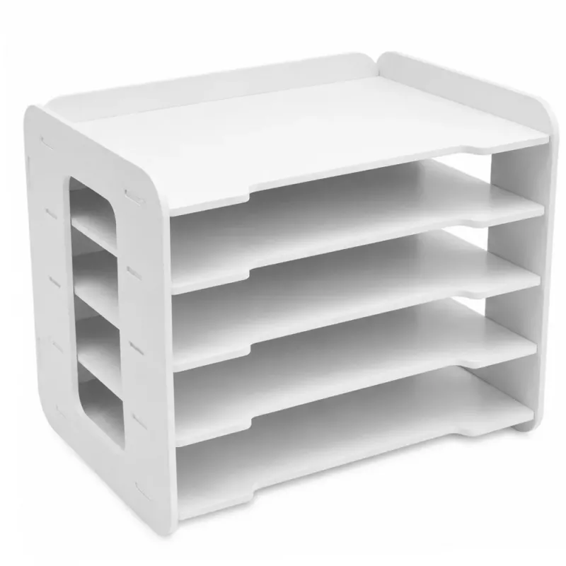 LEAN TOYS Organizador de escritorio de madera, bandejas para documentos A4, blanco