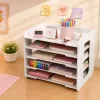 LEAN TOYS Organizador de escritorio de madera, bandejas para documentos A4, blanco