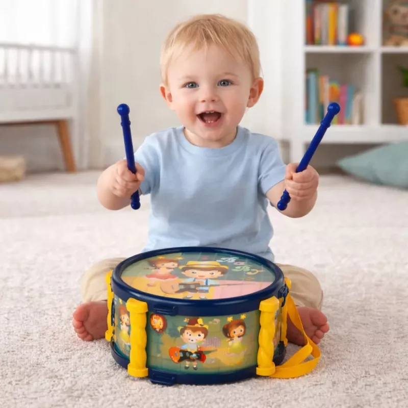 LEAN TOYS Set de instrumentos musicales para niños: Tambor, Trompeta, Sonajeros, Baquetas