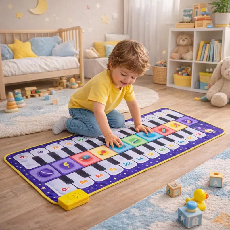 LEAN TOYS Alfombra de baile musical educativa interactiva Piano Espacio 120 x 48 cm