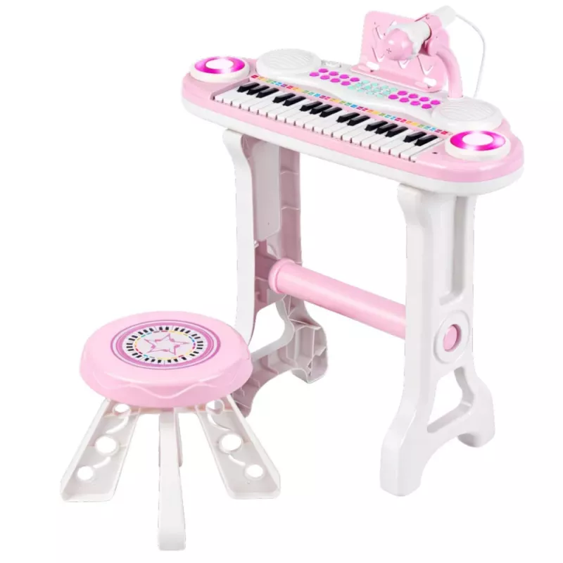 LEAN TOYS Piano-órgano electrónico para niños con taburete, micrófono, MP3 - Rosa