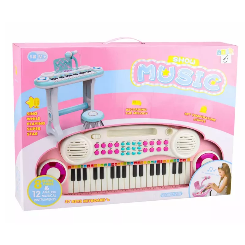 LEAN TOYS Piano-órgano electrónico para niños con taburete, micrófono, MP3 - Rosa