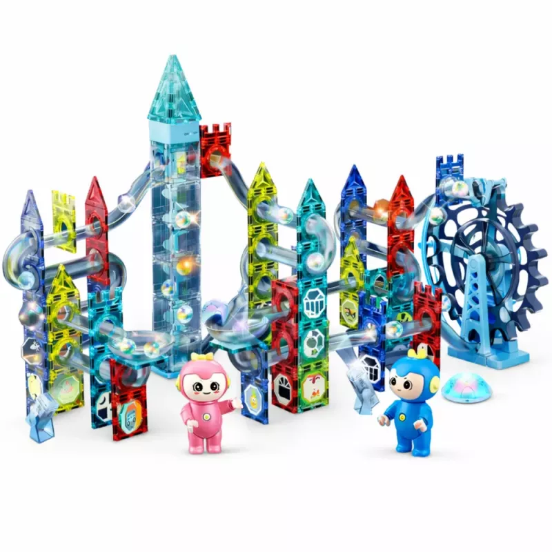 LEAN TOYS Set de bloques magnéticos Pista de bolas Molino de rueda 118 piezas