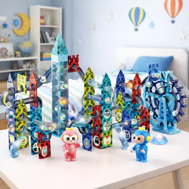 LEAN TOYS Set de bloques magnéticos Pista de bolas Molino de rueda 118 piezas