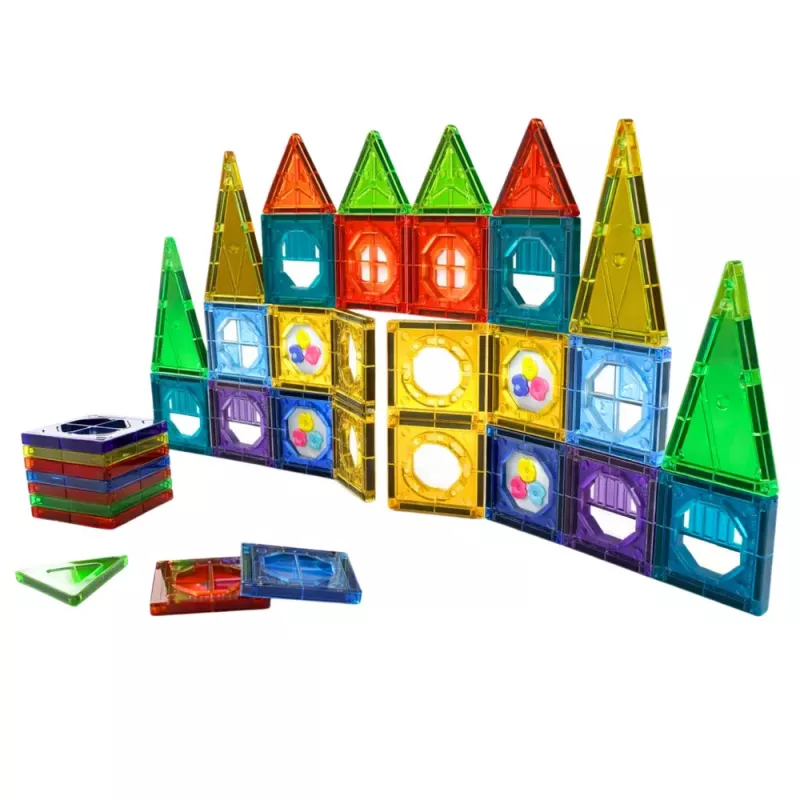LEAN TOYS Set de bloques magnéticos 3D Ventanas paneles de colores 56 uds.