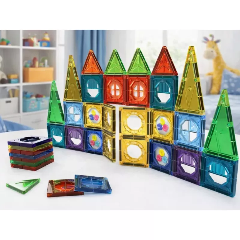 LEAN TOYS Set de bloques magnéticos 3D Ventanas paneles de colores 56 uds.