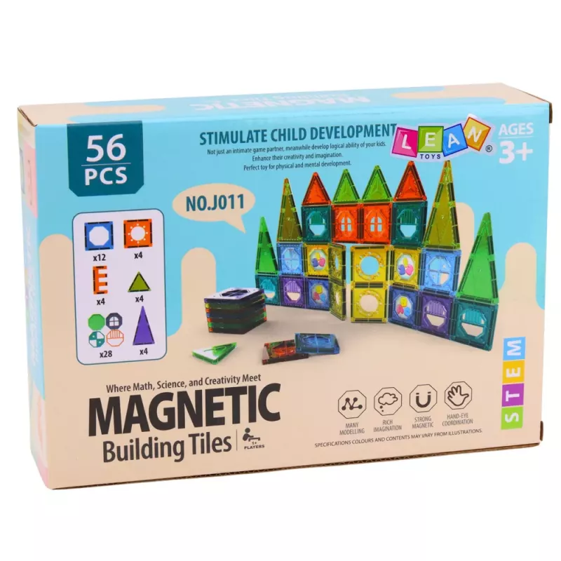 LEAN TOYS Set de bloques magnéticos 3D Ventanas paneles de colores 56 uds.