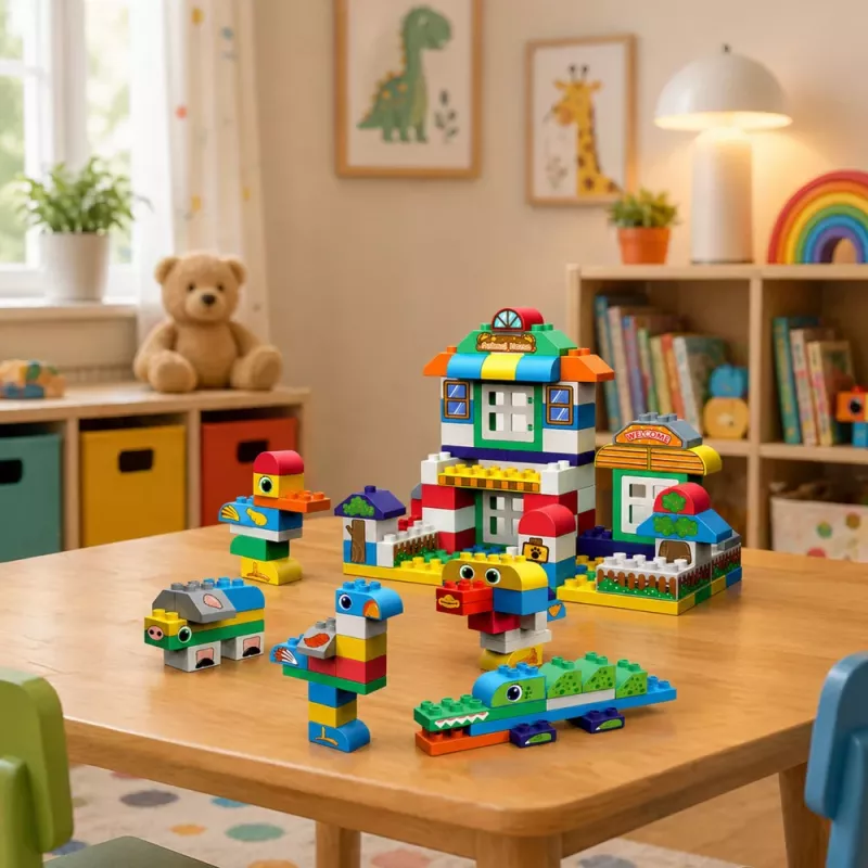 LEAN TOYS Bloques sensoriales blandos de silicona Casa de animales 151 piezas