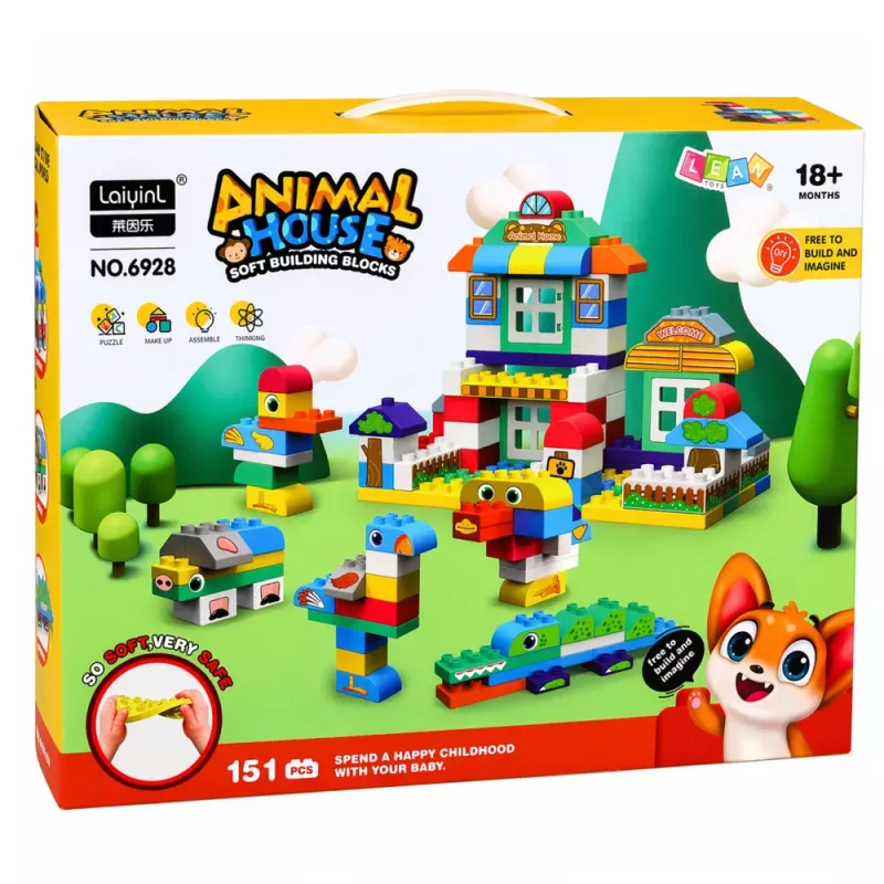 LEAN TOYS Bloques sensoriales blandos de silicona Casa de animales 151 piezas