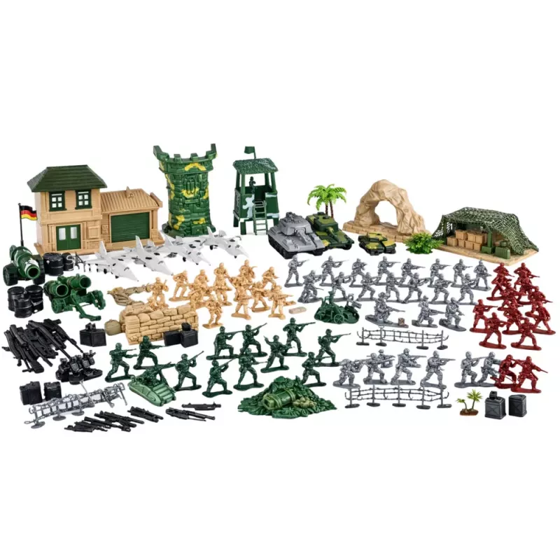 LEAN TOYS Base militar Figuras Soldados Vehículos Gran set militar 300 piezas