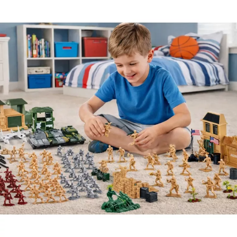 LEAN TOYS Base militar Figuras Soldados Vehículos Gran set militar 300 piezas