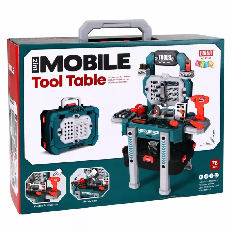 LEAN TOYS Set DIY 2 en 1 Banco de trabajo Maletín Taller Destornilladores 78 piezas