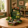 LEAN TOYS Set de dinosaurios en mochila, maletín, figuras, tarjetas educativas, accesorios, 30 piezas