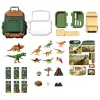 LEAN TOYS Set de dinosaurios en mochila, maletín, figuras, tarjetas educativas, accesorios, 30 piezas