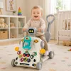 LEAN TOYS Juguete educativo interactivo 5 en 1, andador, juguete de empuje, triciclo, patinete, mesa de juegos, gris