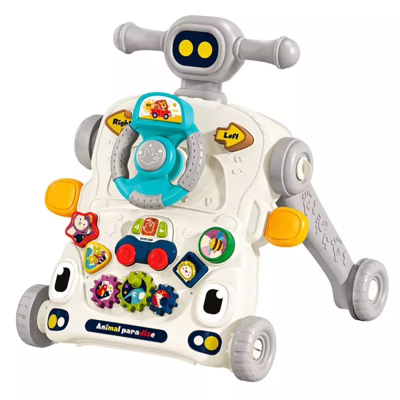 LEAN TOYS Juguete educativo interactivo 5 en 1, andador, juguete de empuje, triciclo, patinete, mesa de juegos, gris