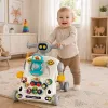 LEAN TOYS Juguete educativo interactivo 5 en 1, andador, juguete de empuje, triciclo, patinete, mesa de juegos, gris