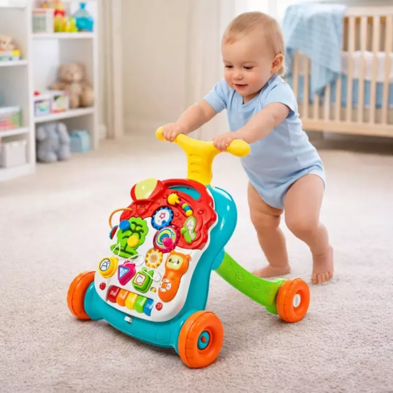 LEAN TOYS Andador educativo de empuje Mesa Panel interactivo 5 en 1 Multicolor
