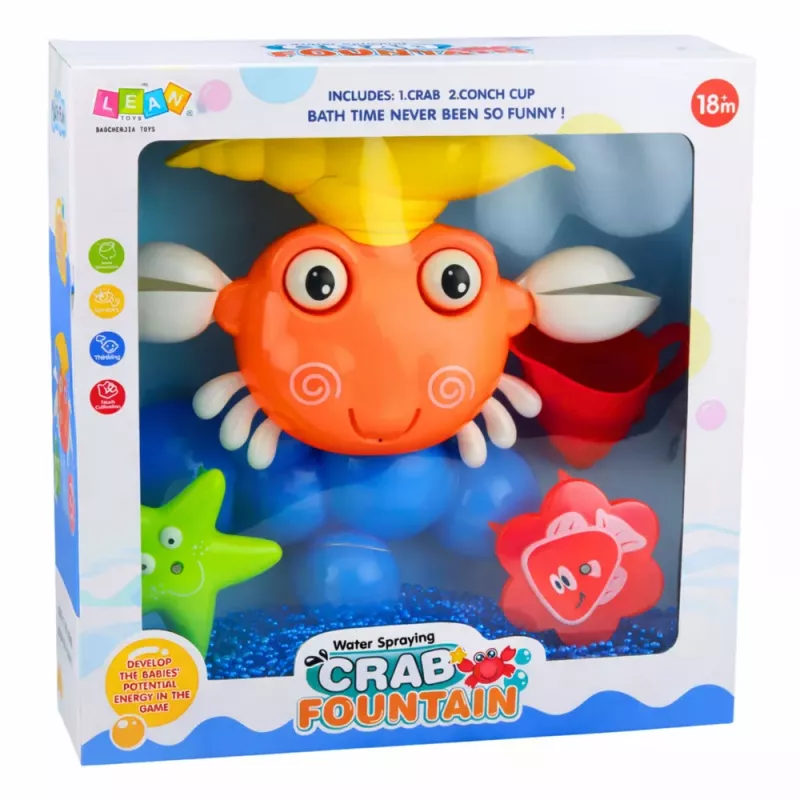 LEAN TOYS Set de baño cangrejo fuente juguete interactivo con ventosas