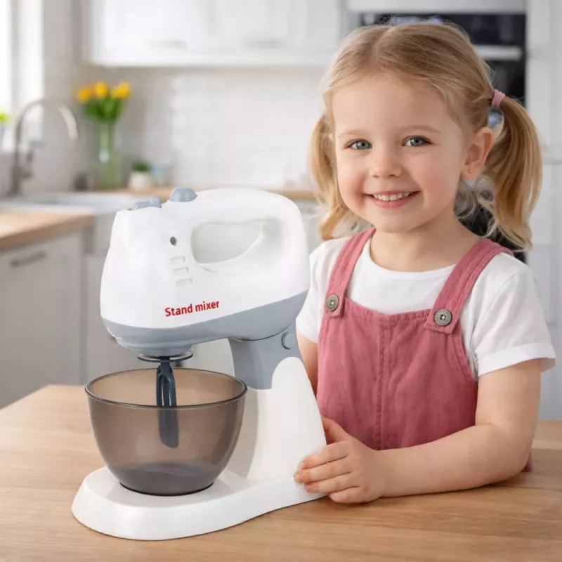 LEAN TOYS Robot de cocina infantil con soporte y bol, luz y sonido