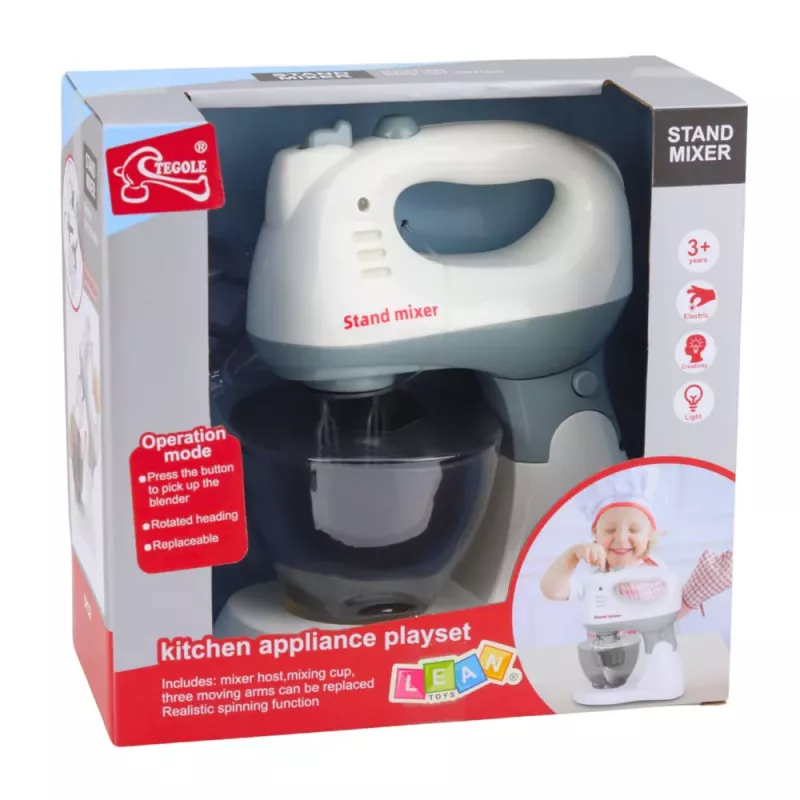 LEAN TOYS Robot de cocina infantil con soporte y bol, luz y sonido
