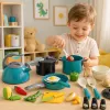 LEAN TOYS Set Little Chef's - ollas de cocina, vajilla, hervidor, turquesa, 33 piezas