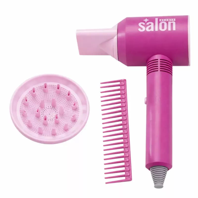 LEAN TOYS Set de peluquería infantil - secador de pelo de juguete, espejo, peine y accesorios - set de belleza de juego de rol para niños a partir de 3 años